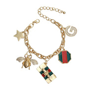 Gold Red and Green Designer Charm Bracelet