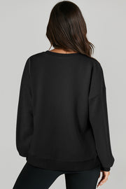 Black Solid O Neck High Low Hem Pullover Sweatshirt