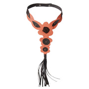 Coral Coral Leather Rose and Tassel Choker Necklace