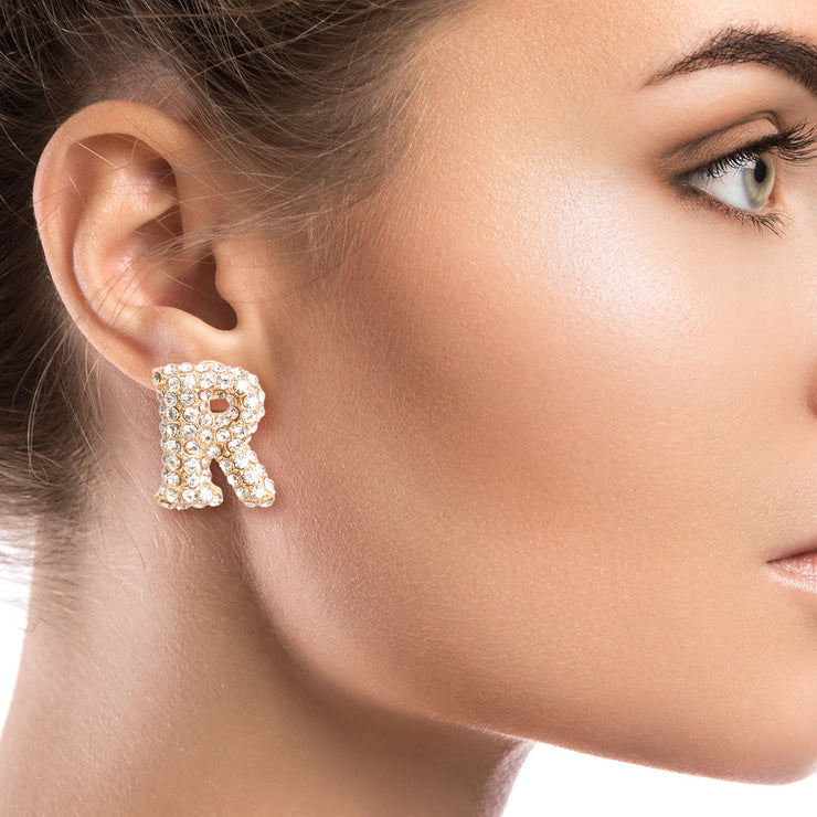 R Initial Rhinestone Studs