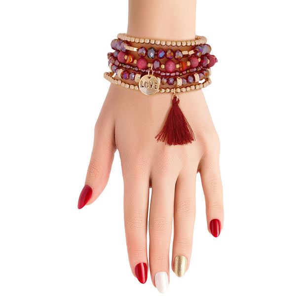 Burgundy Glass Love 6 pcs Bracelets