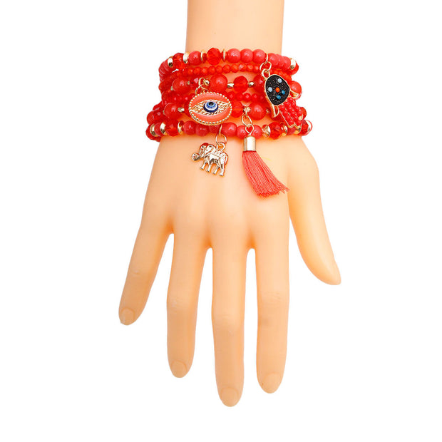 Coral Hamsa 6 Pcs Bracelets