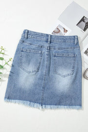 Distressed Raw Hem Heart Mini Denim Skirt