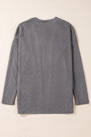 Medium Grey Solid Textured Open Front Cardigan with Pocket