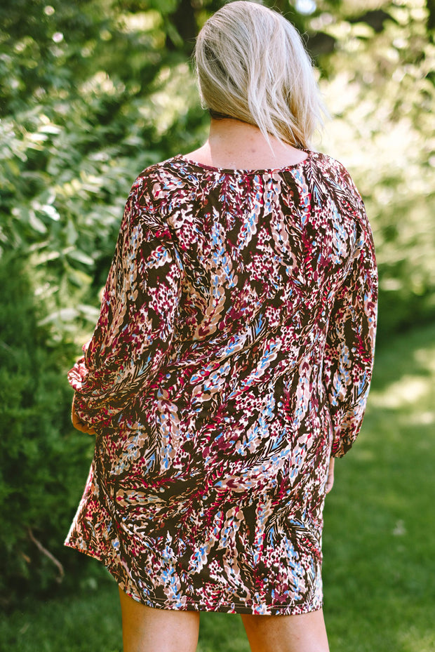 Fiery Red Plus Size Floral Print Mini Dress