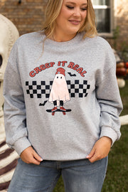 Light Grey Creep It Real Ghost Print Plus Size Sweatshirt