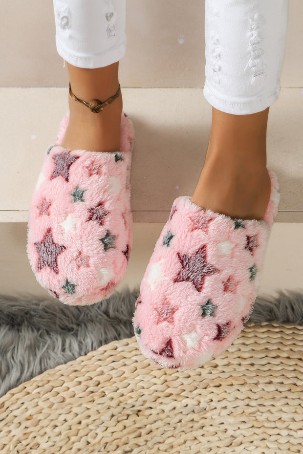 Beige Cute Star Plush Home Slippers