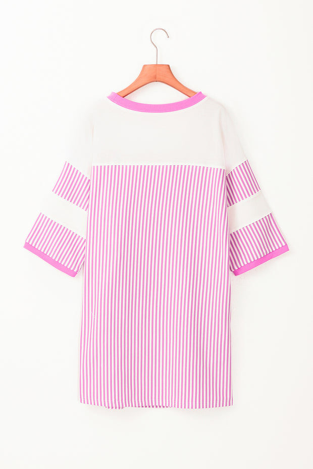 Phalaenopsis Striped Patchwork Three Quarters Sleeve Loose Mini Dress