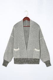 Gray Chunky Waffle Knit Oversized Collar Cardigan