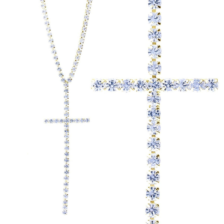 Large Gold Rhinestone Cross Pendant Necklace: Embodied Faith in Elegance