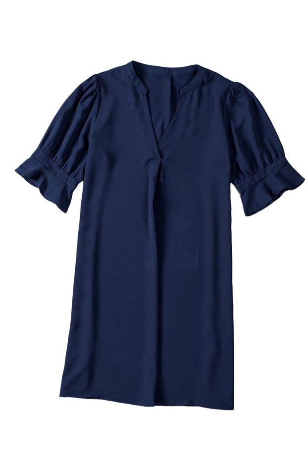 Blue Ruffled Sleeve Shift Dress