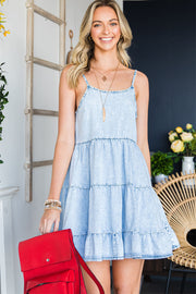 Spaghetti Strap Tiered Denim Dress