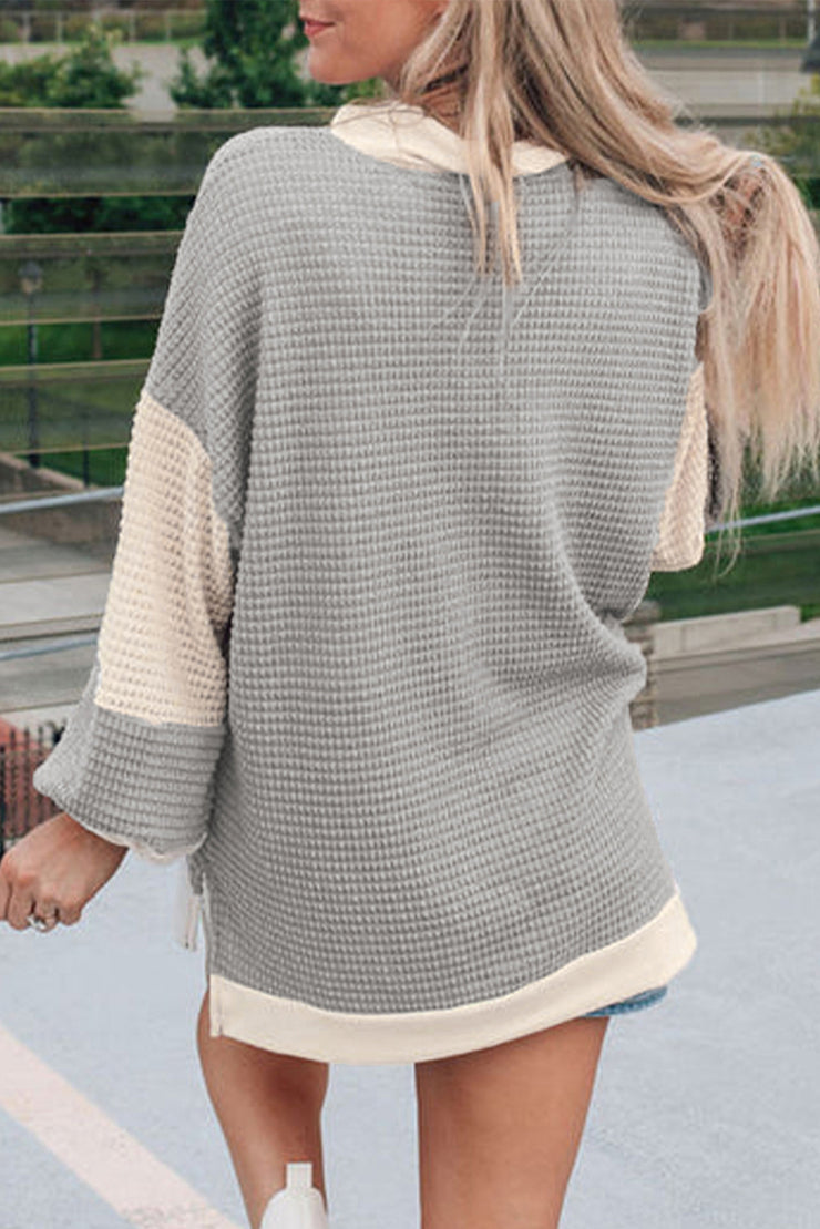 Khaki Textured Colorblock Collared Henley Top