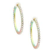 Rainbow Metal Ribbed Stone Hoops