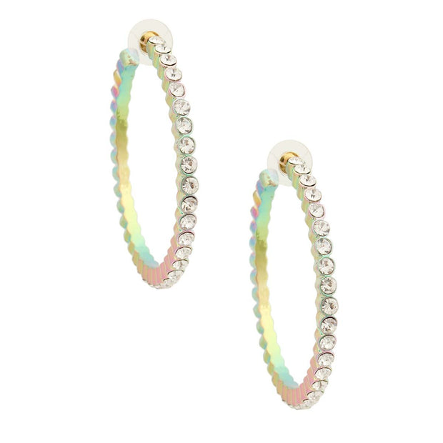 Rainbow Metal Ribbed Stone Hoops