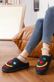 Black Keep Smile Printed Sherpa Home Slippers