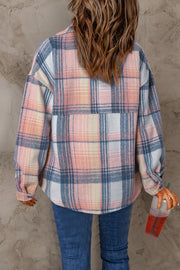 Pink Black/Pink Plaid Flap Pockets Shacket