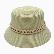 Beige Chain Straw Bucket Hat