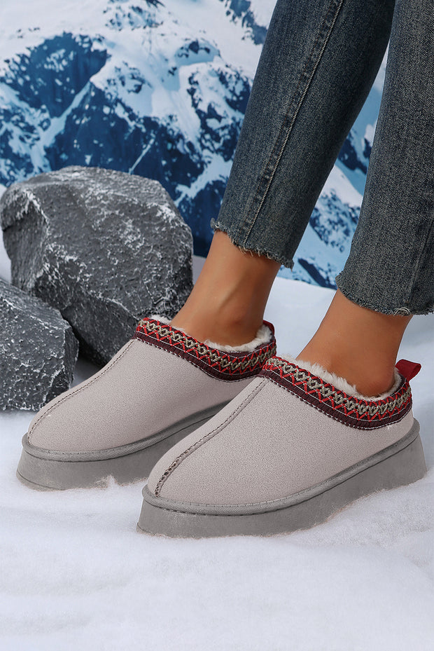 Gray Contrast Print Suede Plush Lined Snow Boots