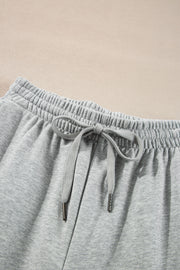 Light Grey Solid Color Fleece Lined Drawstring Waist Joggers