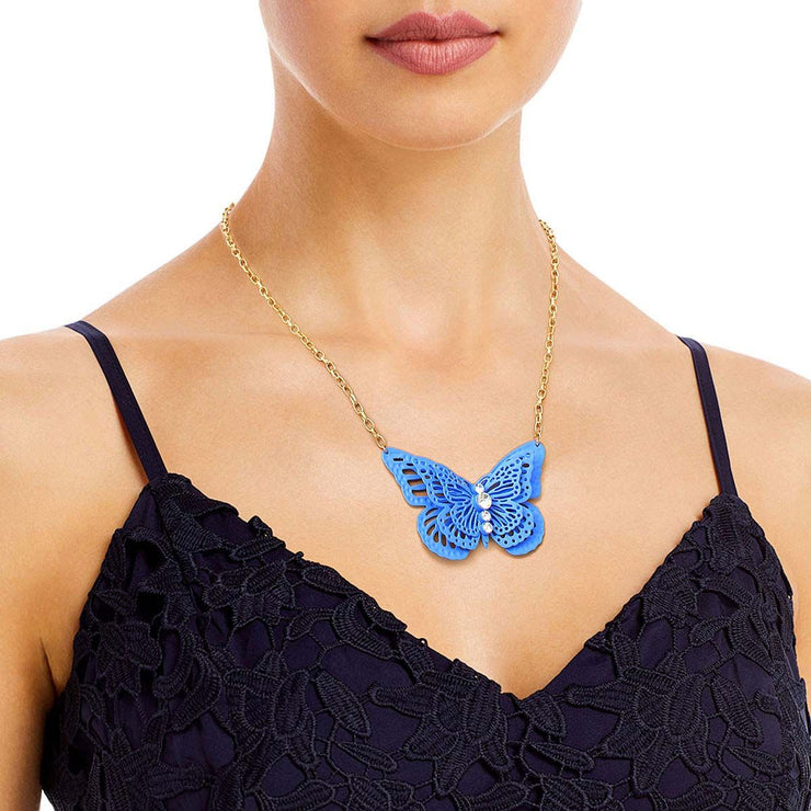 Blue 3D Butterfly Pendant Necklace