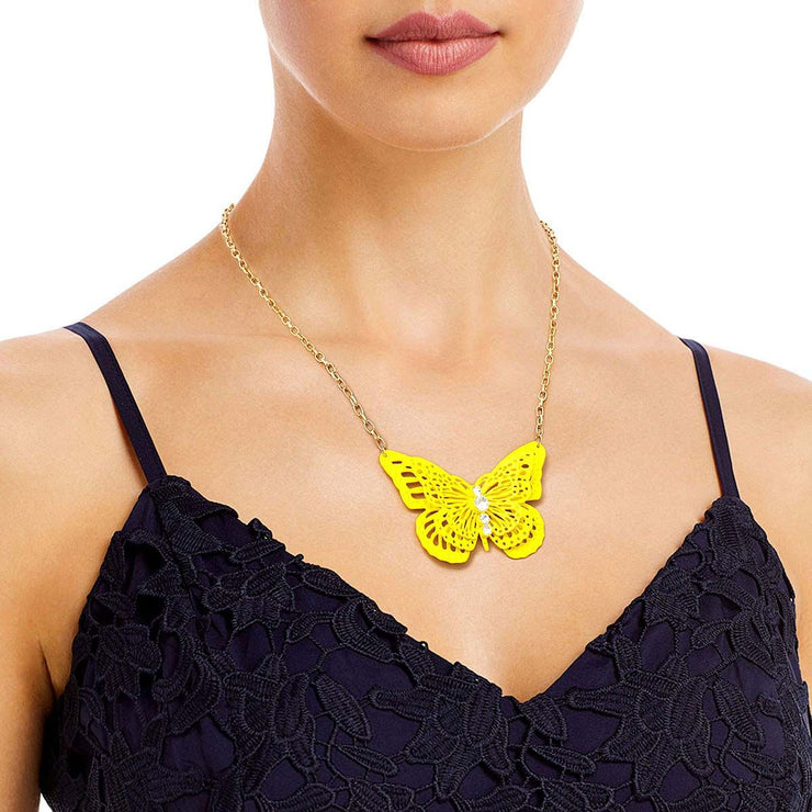 Yellow 3D Butterfly Pendant Necklace