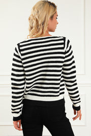 Black Contrast Striped Print Cardigan