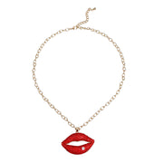 Red Rhinestone Lips Gold Chain