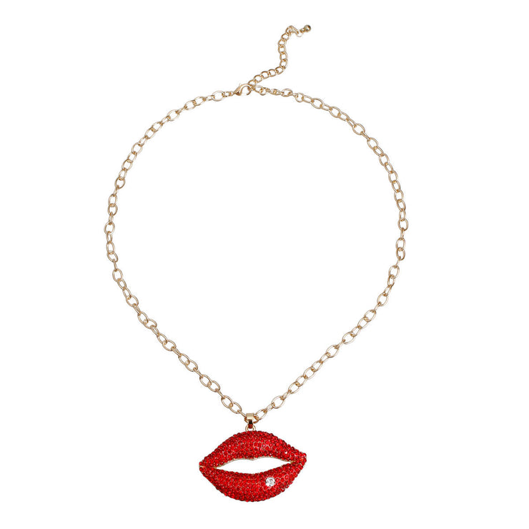 Red Rhinestone Lips Gold Chain