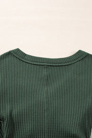 Blackish Green Waffle Knit Slim Fit Wrap V Neck Bodysuit