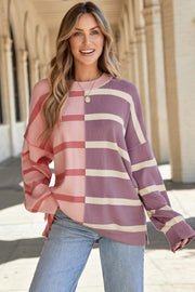 Pink Stripe Colorblock Oversized Sweater