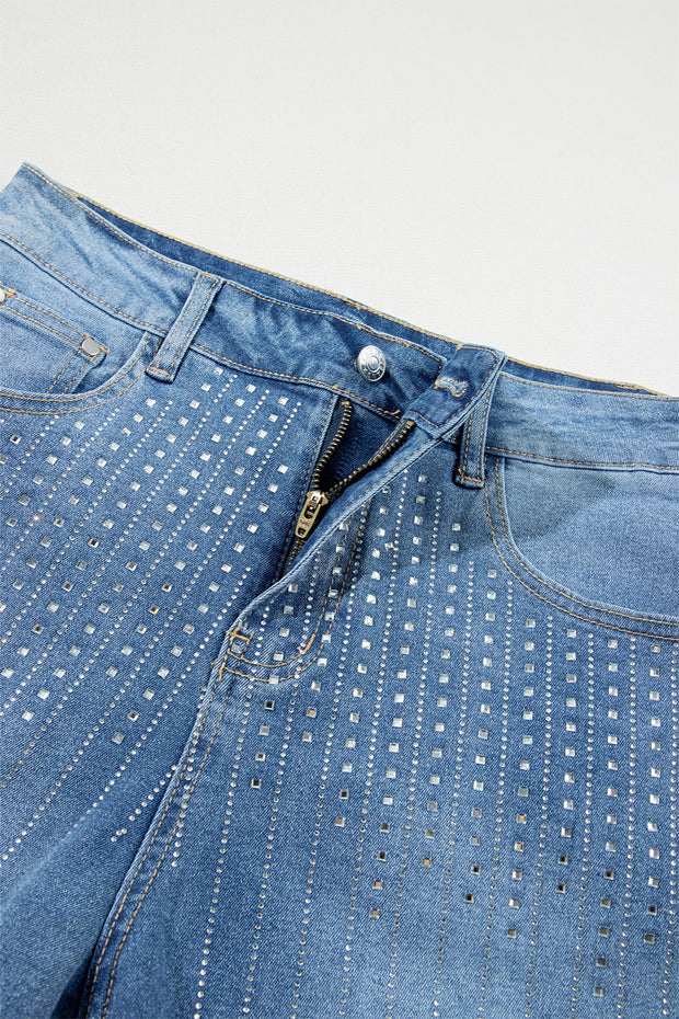 Rhinestone High Waist Denim Shorts