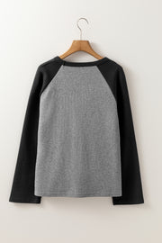 High Waffle Knit Colorblock Star Patch Graphic Raglan Top