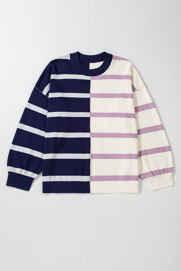 Blue Stripe Colorblock Oversized Sweater