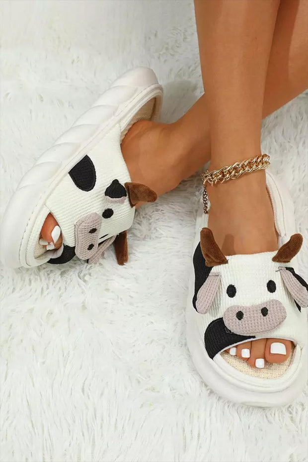 Bright White Cute Animal Pattern Open Toe Slippers