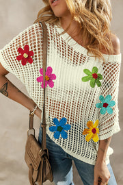 White Crochet Flower Hollow-out Sweater T Shirt