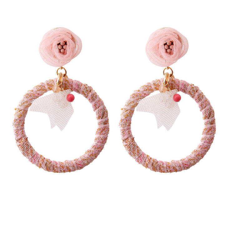 Pink Tulle Drop Hoop Earrings