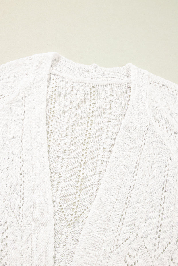 White Plus Size Eyelet Knit Open Front Cardigan