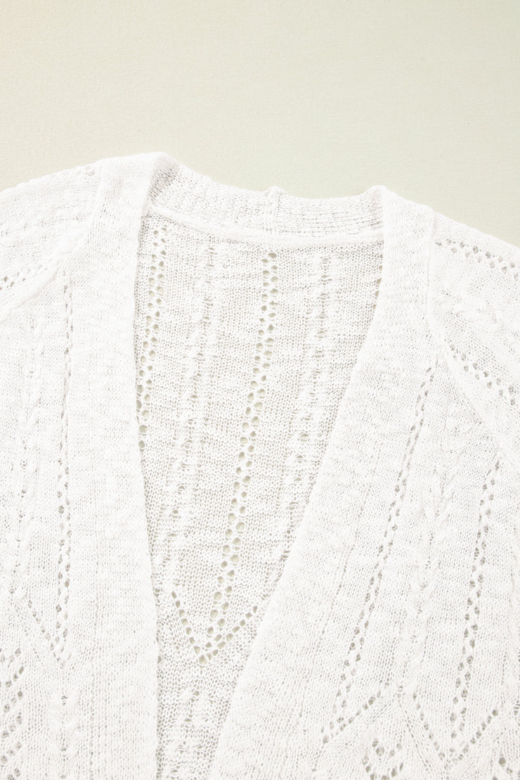 White Plus Size Eyelet Knit Open Front Cardigan