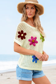 White Crochet Flower Hollow-out Sweater T Shirt