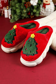 Fiery Red Christmas Tree Graphic Plush Slippers