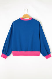 Blue Colorblock Bubble Sleeve Sweatshirt