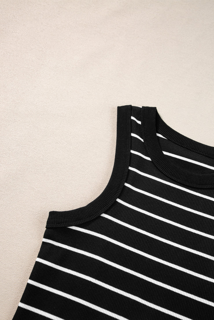 Black Stripe Ribbed Knit Tank Mini Dress