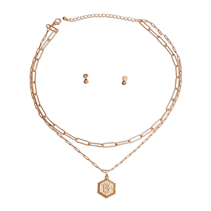 B Hexagon Initial Charm Necklace