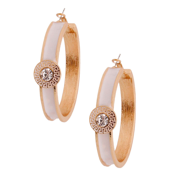 White Greek Medallion Heavy Hoops