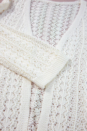 White Stylish Hollow Out Knit Drop Shoulder Cardigan