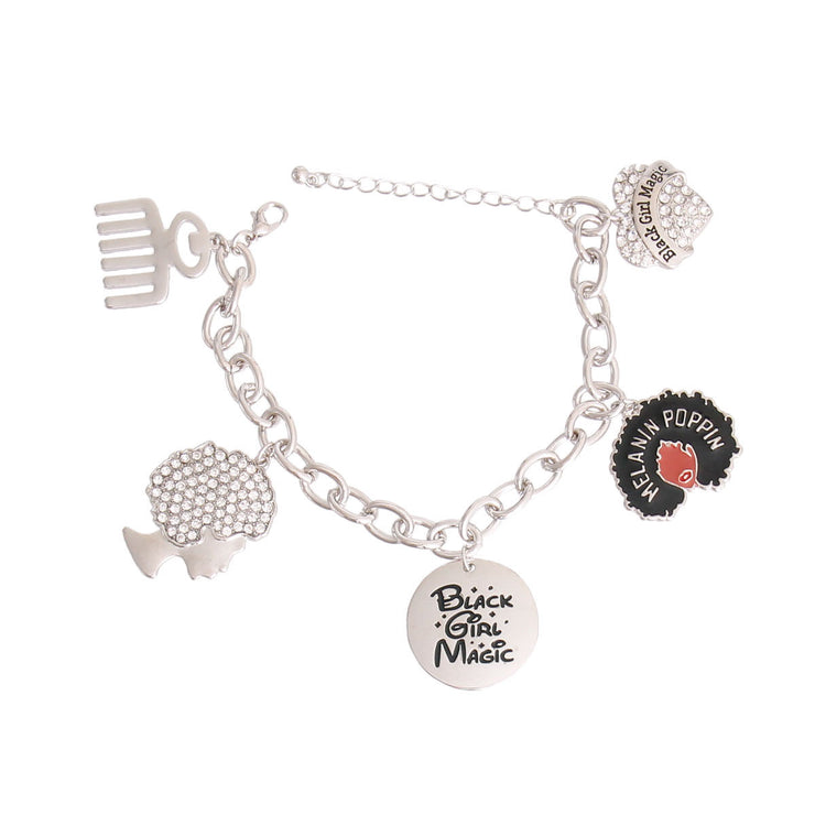 Silver Black Girl Magic Bracelet