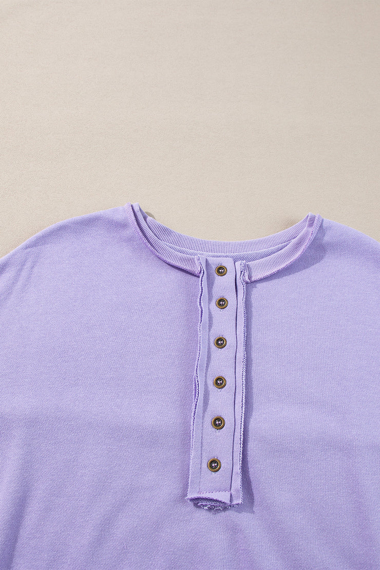 Lilac Sequin Patchwork High Low Hem Henley Sweatshirt