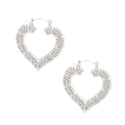 Silver Bling Heart Bamboo Hoops