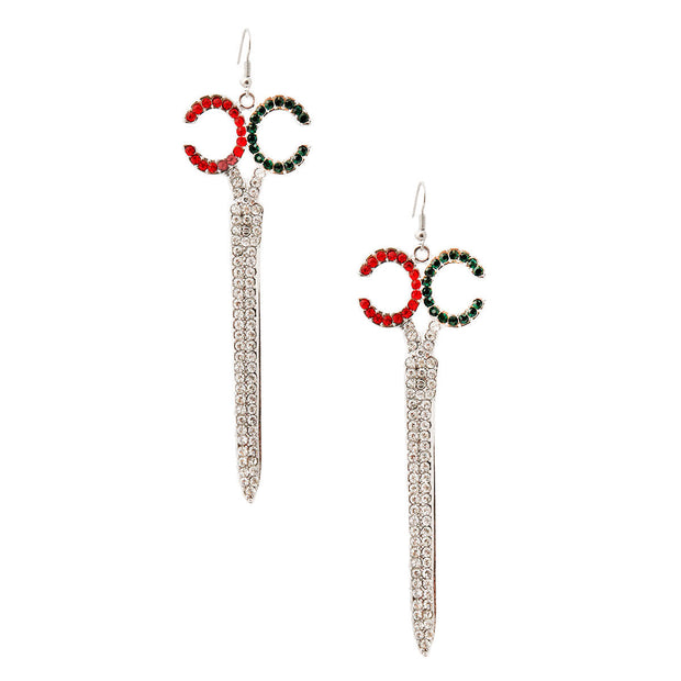 Multicolored Rhinestone Scissor Drop Earrings